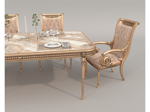 Classic European style Dining Table and Chairs 57 3Dモデル