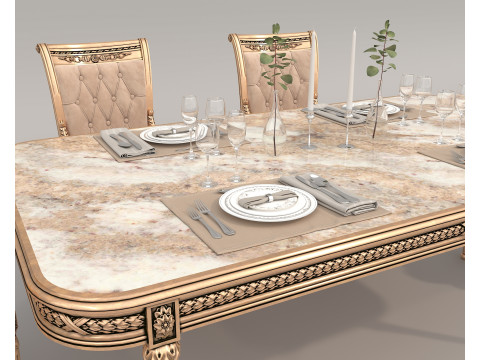 Classic European style Dining Table and Chairs 57 3Dモデル