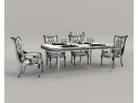 Classic European style Dining Table and Chairs 57 3Dモデル