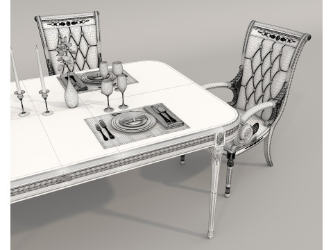 Classic European style Dining Table and Chairs 57 3Dモデル