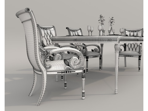 Classic European style Dining Table and Chairs 57 3Dモデル