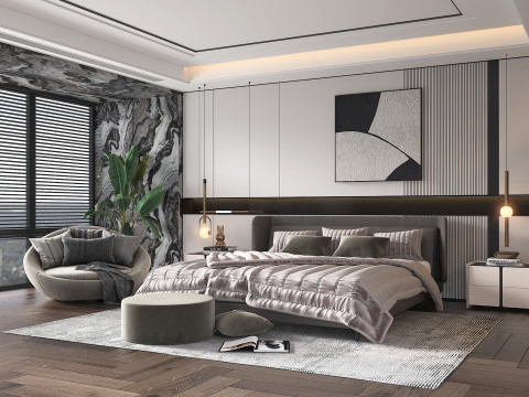 Modern Bedroom Scene 47 3D Model