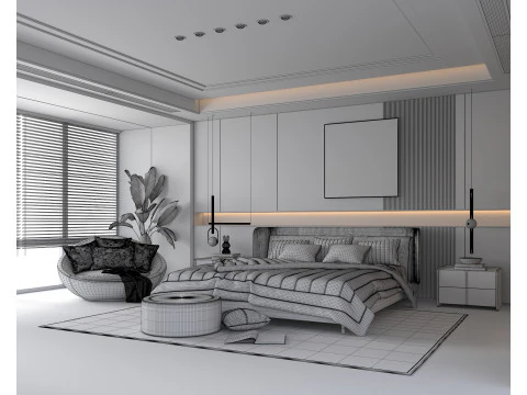 Modern Bedroom Scene 47 3D Model