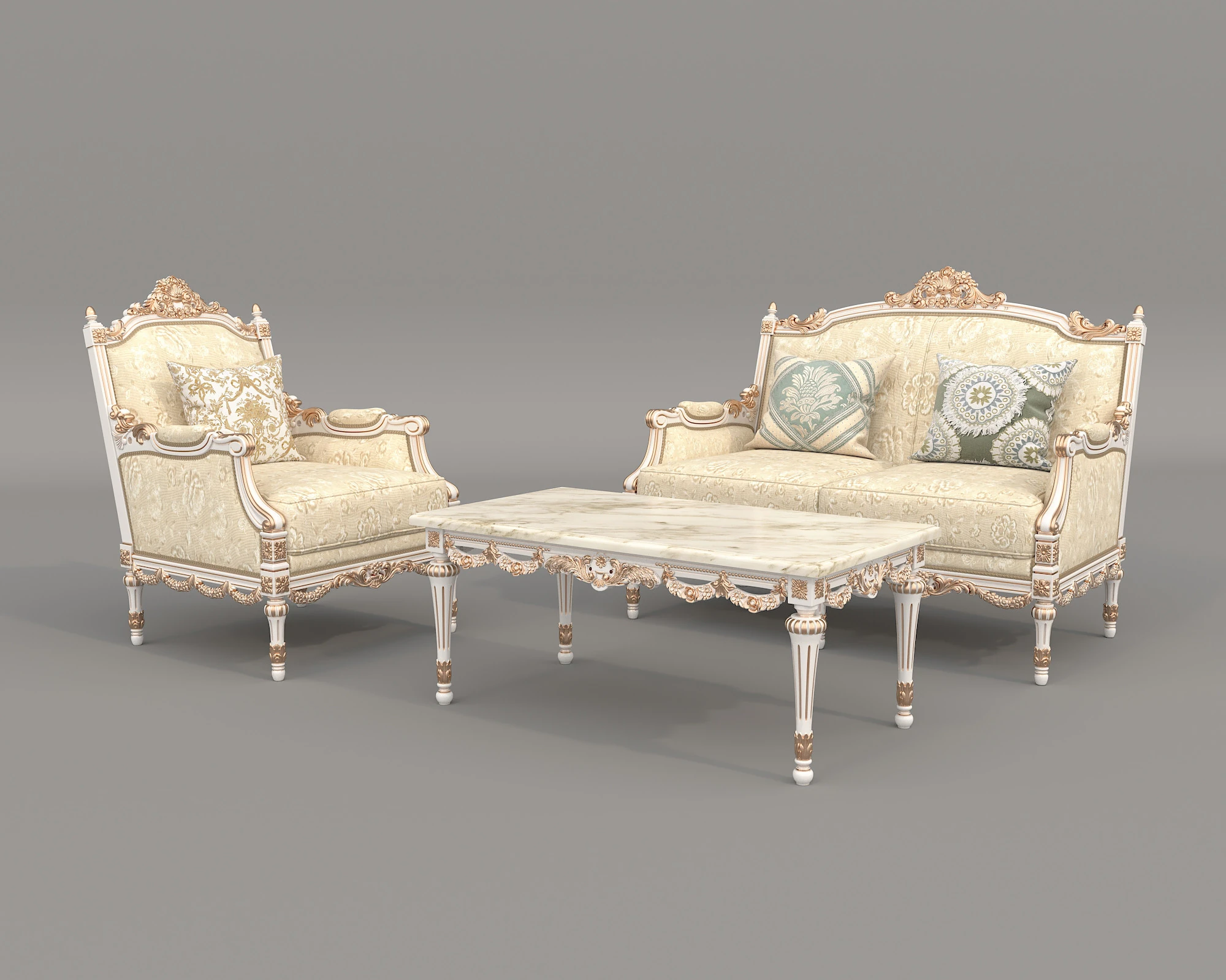 Classic European Style Sofa and Armchair Set 8 3D Model .c4d .max .obj .3ds .fbx .stl .blend 