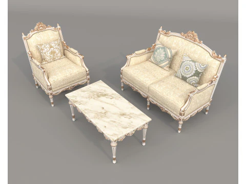 Classic European Style Sofa and Armchair Set 8 3D Model
