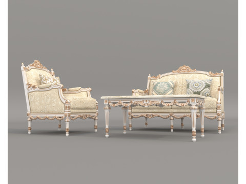 Classic European Style Sofa and Armchair Set 8 3D 모델