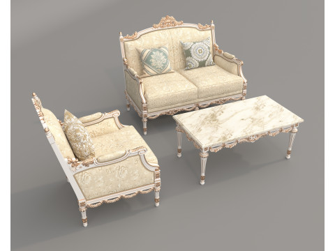 Classic European Style Sofa and Armchair Set 8 3D 모델