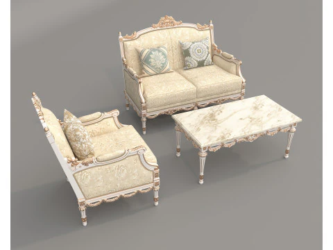 Classic European Style Sofa and Armchair Set 8 3D Model