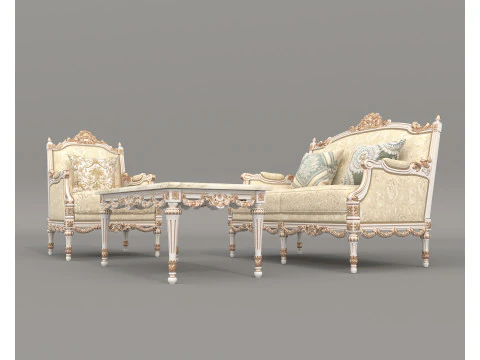 Classic European Style Sofa and Armchair Set 8 3D Model