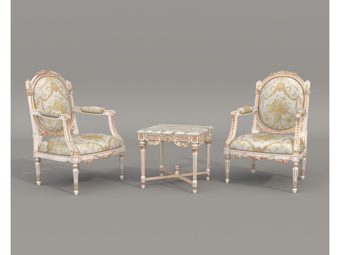 Classic European Style Coffee Table and Armchair 26 Modello 3D