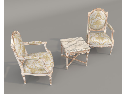 Classic European Style Coffee Table and Armchair 26 Modèle 3D