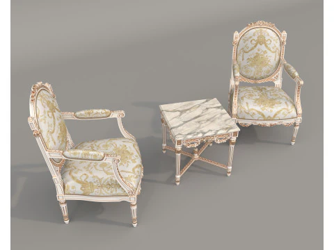 Classic European Style Coffee Table and Armchair 26 3D Model