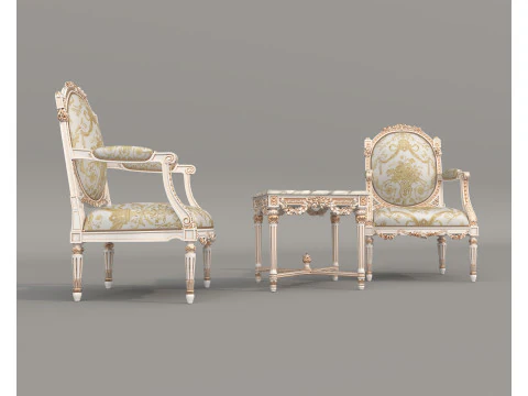 Classic European Style Coffee Table and Armchair 26 3D Model