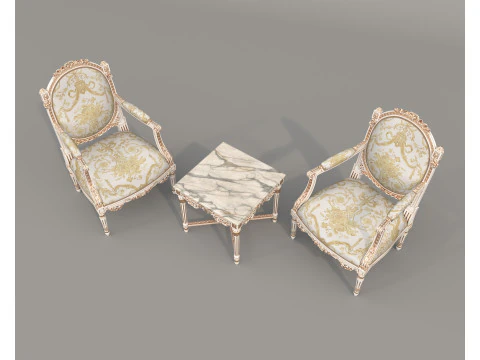 Classic European Style Coffee Table and Armchair 26 3D Model