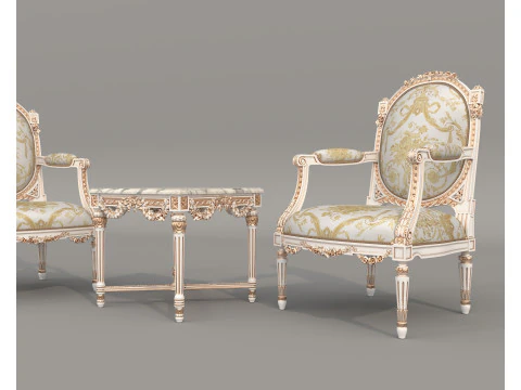 Classic European Style Coffee Table and Armchair 26 3D Model