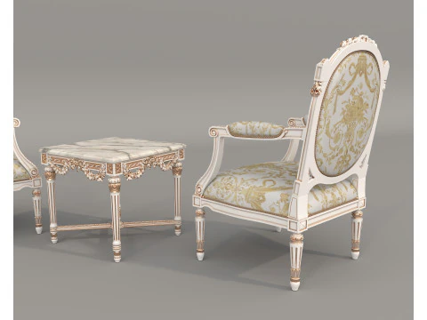 Classic European Style Coffee Table and Armchair 26 3D Model
