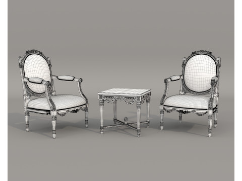 Classic European Style Coffee Table and Armchair 26 Modèle 3D