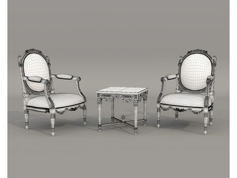 Classic European Style Coffee Table and Armchair 26 3D Model