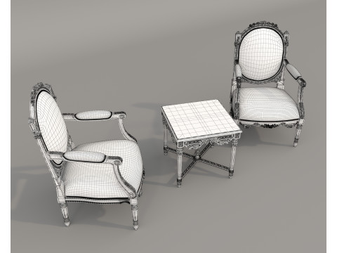 Classic European Style Coffee Table and Armchair 26 Modèle 3D