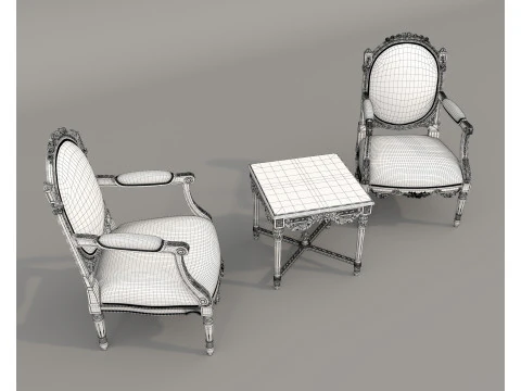 Classic European Style Coffee Table and Armchair 26 3D Model