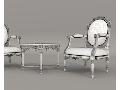 Classic European Style Coffee Table and Armchair 26 Modèle 3D