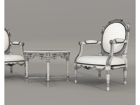 Classic European Style Coffee Table and Armchair 26 3D Model