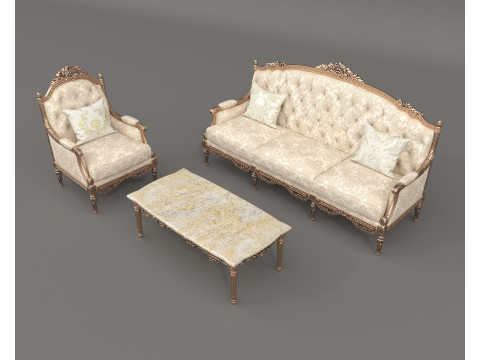 Classic European Style Sofa and Armchair Set 9 Modelo 3D