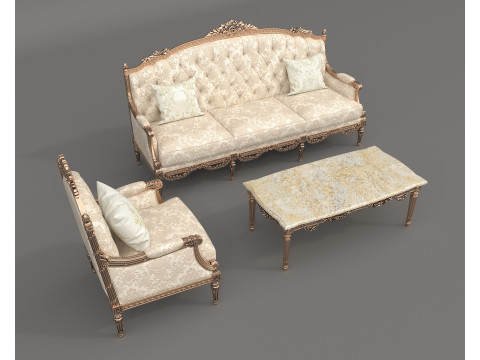 Classic European Style Sofa and Armchair Set 9 Modelo 3D
