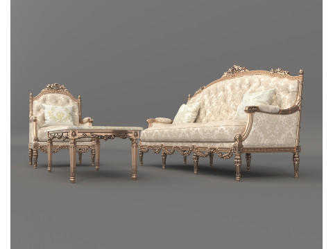 Classic European Style Sofa and Armchair Set 9 Modelo 3D
