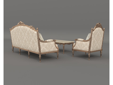 Classic European Style Sofa and Armchair Set 9 Modelo 3D