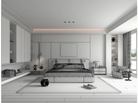 Modern Bedroom Scene 48 3D Model