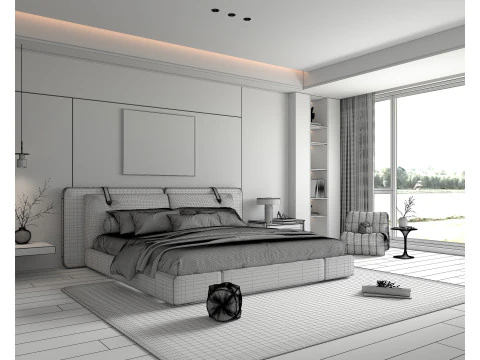 Modern Bedroom Scene 48 3D Model