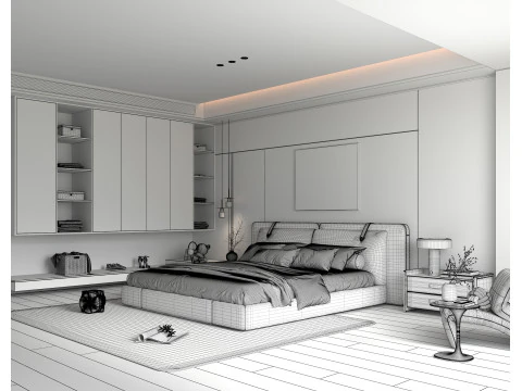 Modern Bedroom Scene 48 3D Model