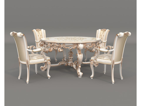 Classic European style Dining Table and Chairs 58 Modello 3D