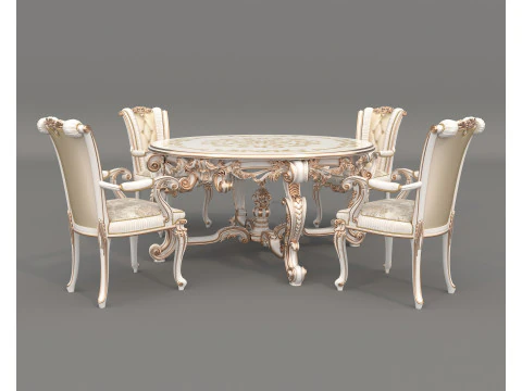 Mesa de jantar e cadeiras de estilo europeu cl&aacute;ssico 58 Modelo 3D