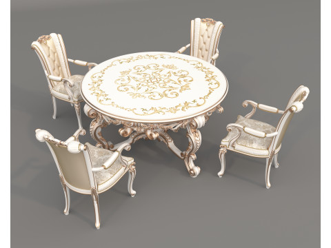 Classic European style Dining Table and Chairs 58 3Dモデル