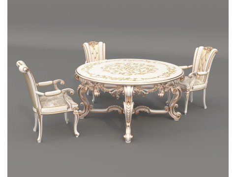 Classic European style Dining Table and Chairs 58 3Dモデル