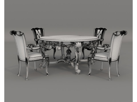 Classic European style Dining Table and Chairs 58 3Dモデル