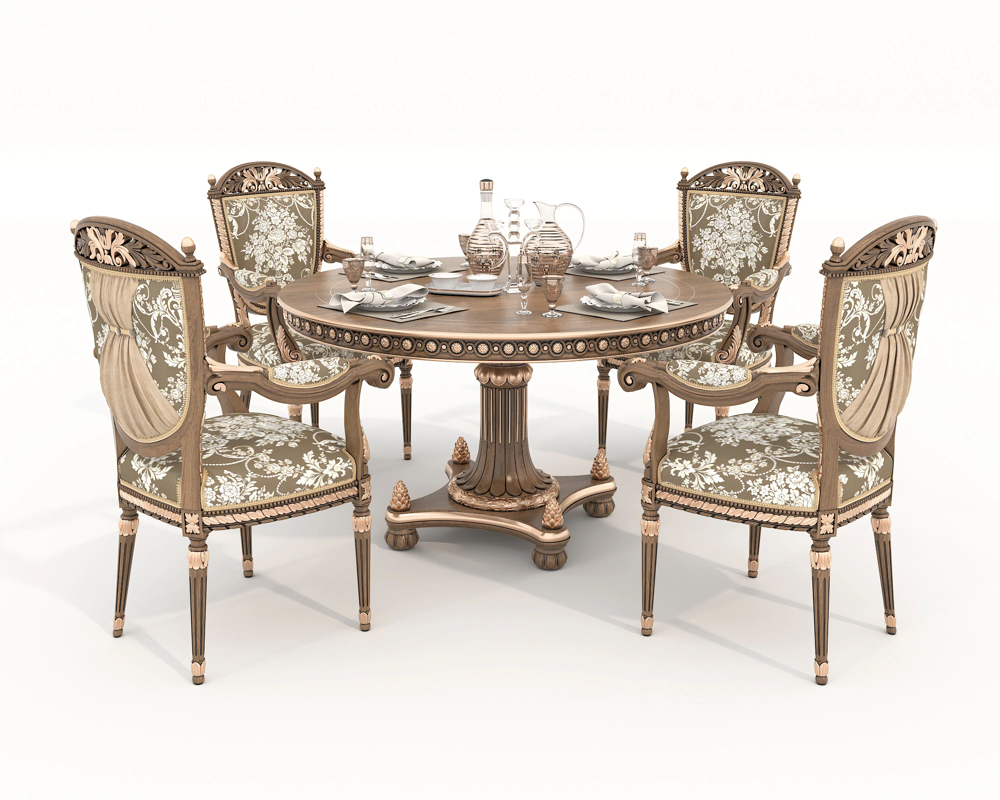 Classic European style Dining Table and Chairs 59 3D Model .c4d .max .obj .3ds .fbx .stl .blend