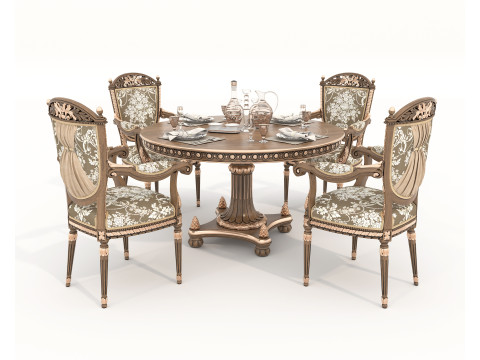 Classic European style Dining Table and Chairs 59 Modelo 3D