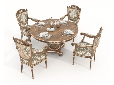 Classic European style Dining Table and Chairs 59 3D 모델