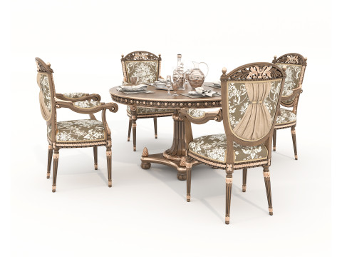 Classic European style Dining Table and Chairs 59 3D 모델