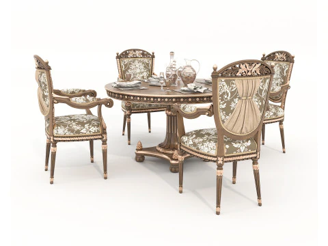 Classic European style Dining Table and Chairs 59 3D Model