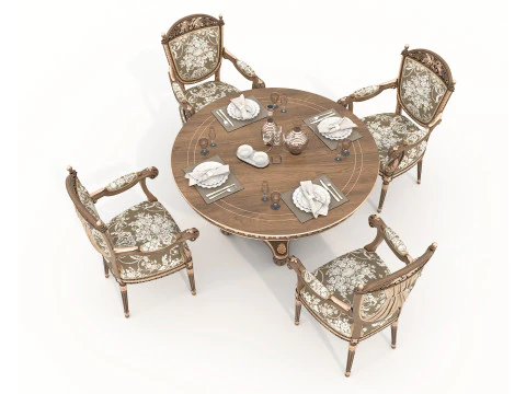 Classic European style Dining Table and Chairs 59 3D Model