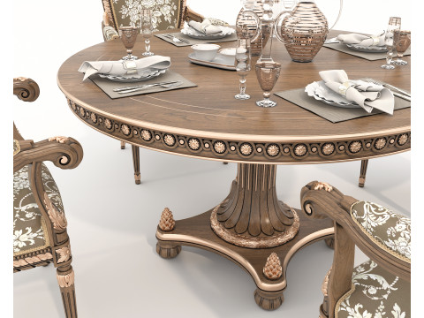 Classic European style Dining Table and Chairs 59 3D 모델