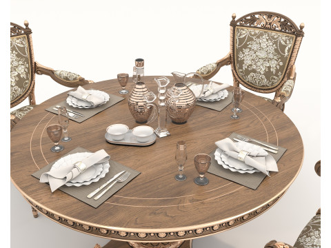 Classic European style Dining Table and Chairs 59 3D 모델