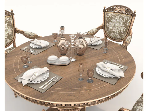 Classic European style Dining Table and Chairs 59 3D Model
