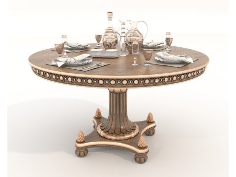 Classic European style Dining Table and Chairs 59 3D 모델