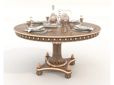 Classic European style Dining Table and Chairs 59 3D Model