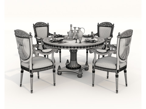 Classic European style Dining Table and Chairs 59 3D 모델
